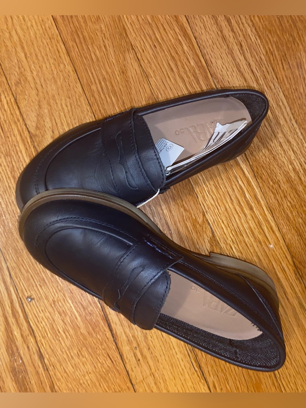 Zara Black Leather Loafers for kids
